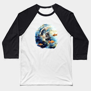 Space Explorer with Swimming Fish Baseball T-Shirt